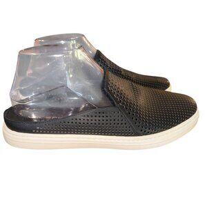Via Spiga Womens Rina Mule Size 8 Black Leather Perforated Flat Sporty Shoe Slip